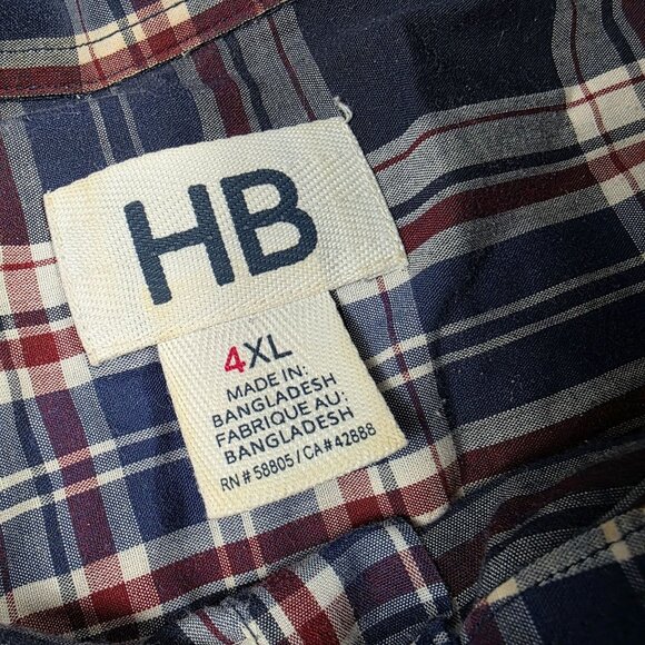 HB Mens Size 4XL Blue Red Plaid Short Sleeve Button Down Shirt Casual Wear - Picture 3 of 11